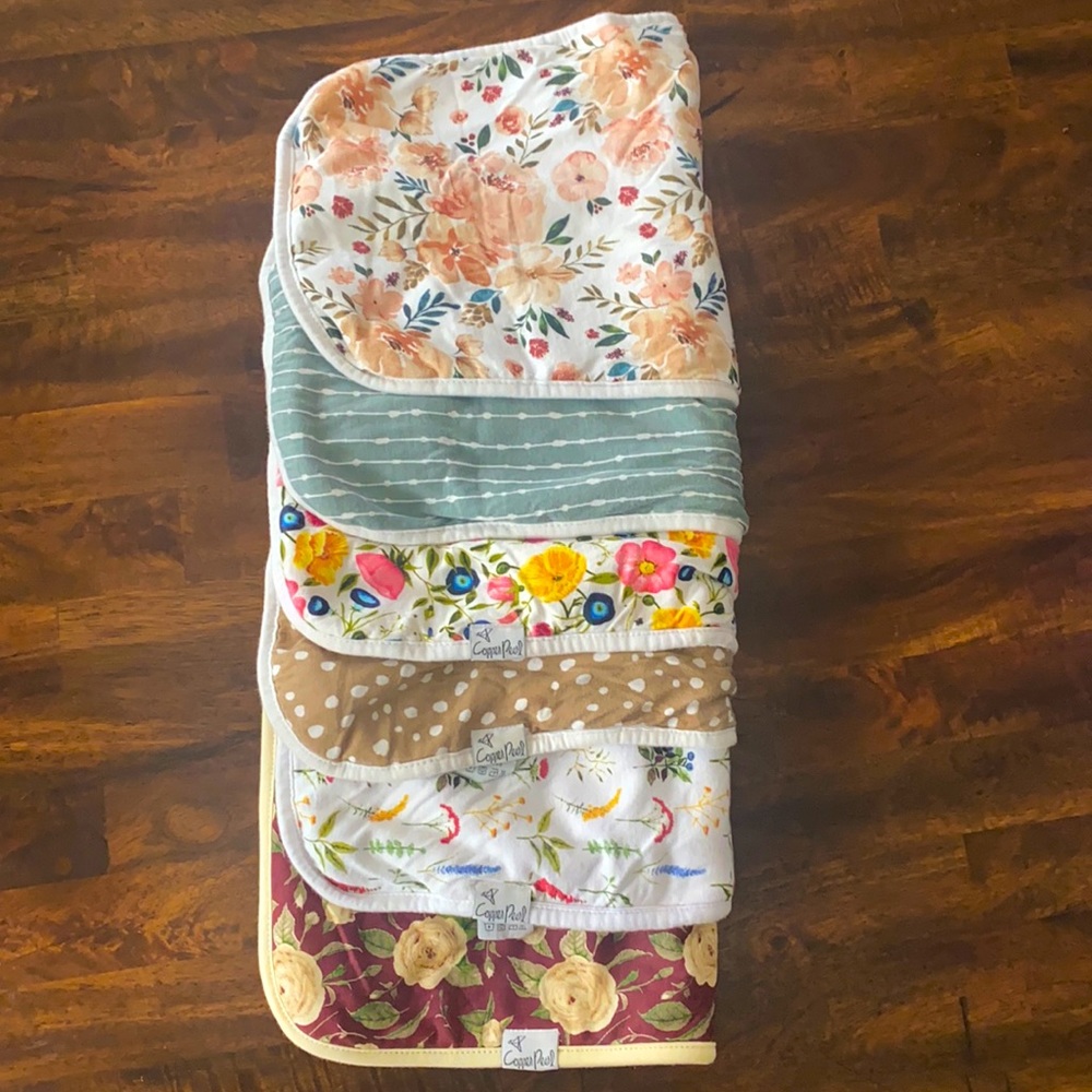 6 Large Copper pearl burp cloths